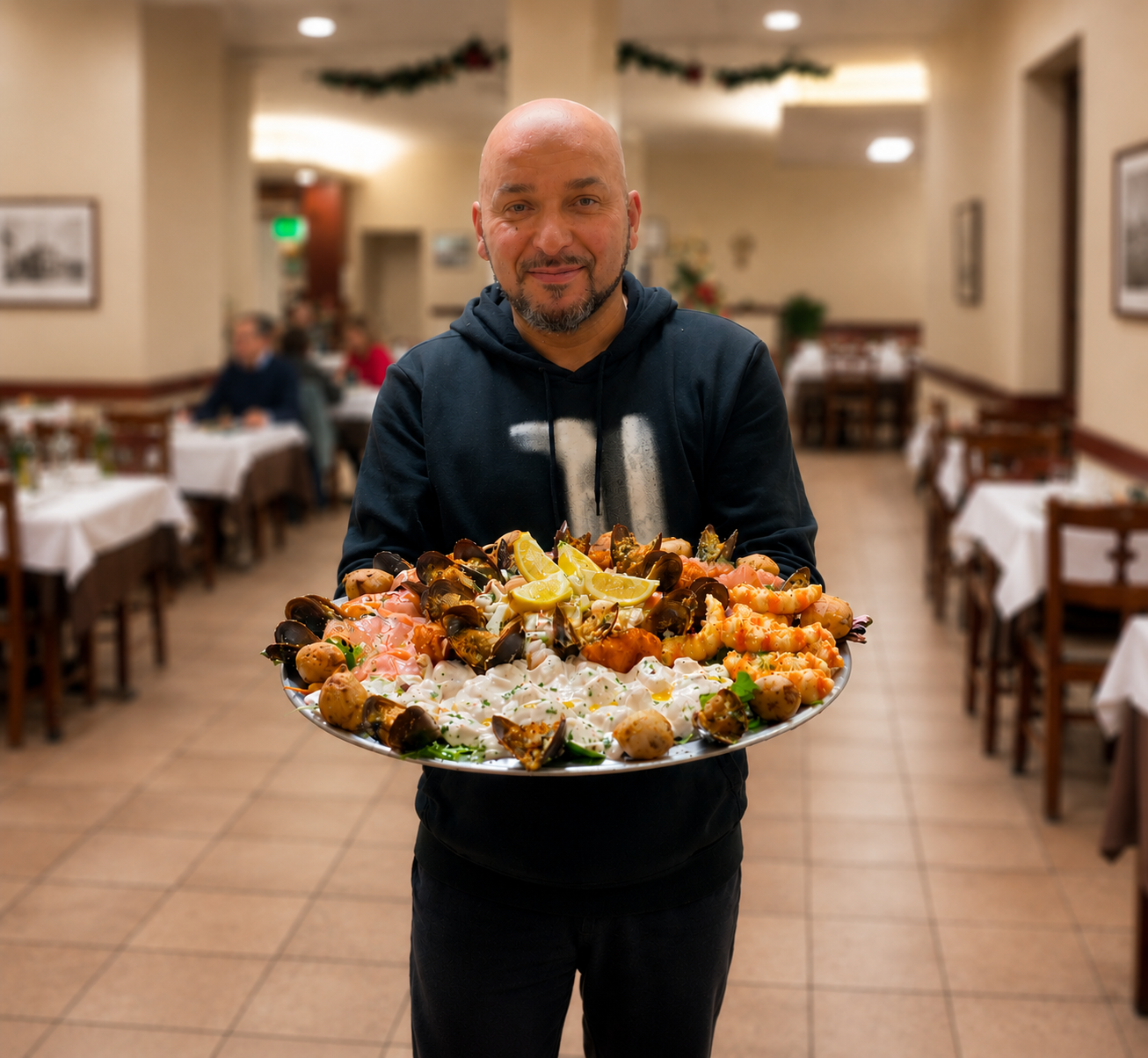 Grande selezione di specialità di mare servita al tavolo
