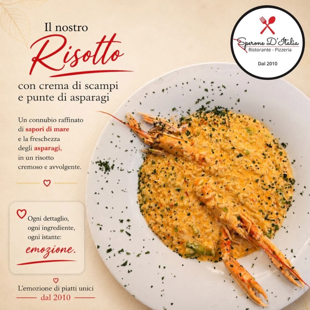 Il risotto con crema di scampi e asparagi